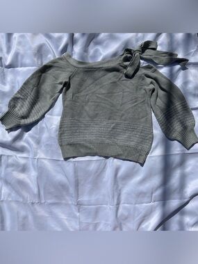New York & Company Olive Green One-Shoulder Knit Sweater with Tie